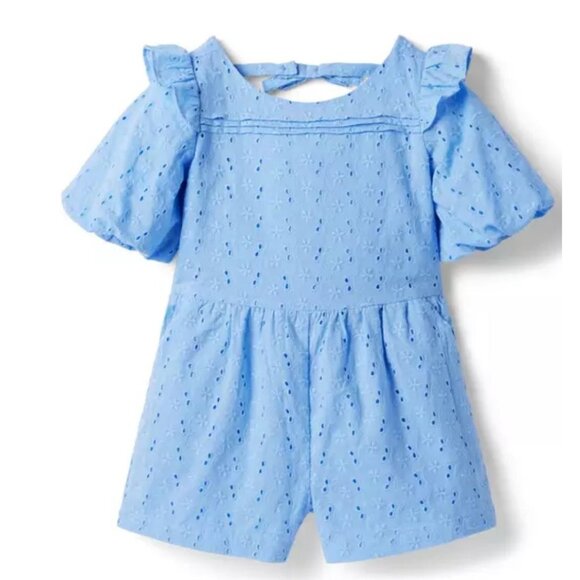Janie and Jack colombo blue eyelet bubble sleeve romper size 6 - Picture 2 of 11